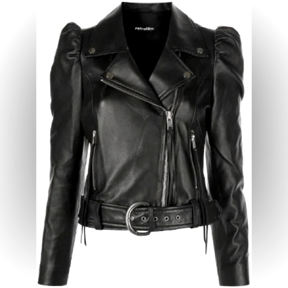 Retrofete Tai Leather Jacket, Black/Silver